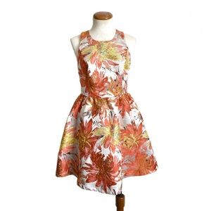 Blue Elephant Floral Brocade Party Dress
